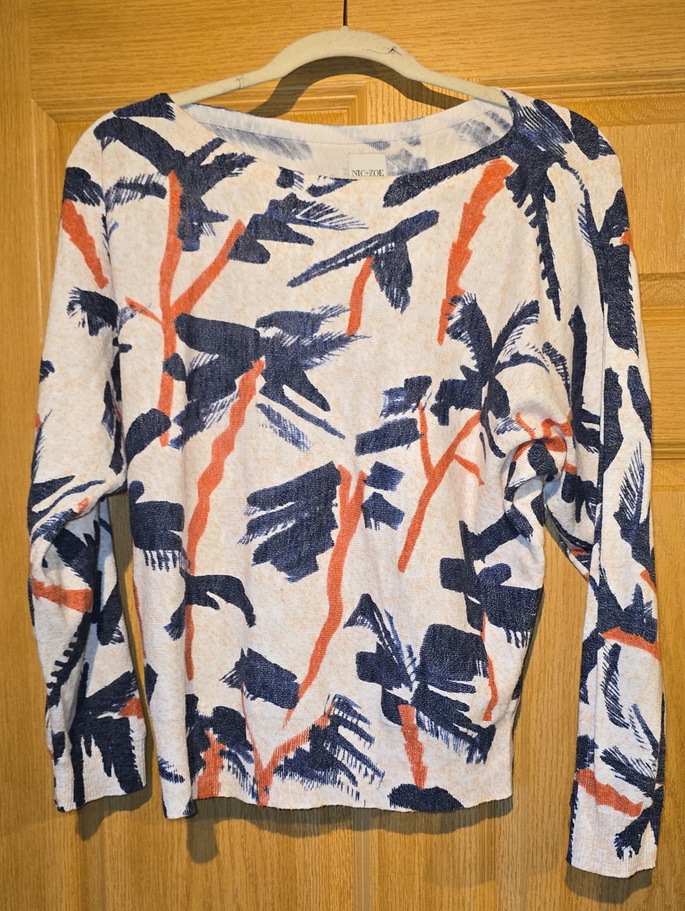 NIC+ZOE Navy and Rust Palm-Print Long Sleeve Top